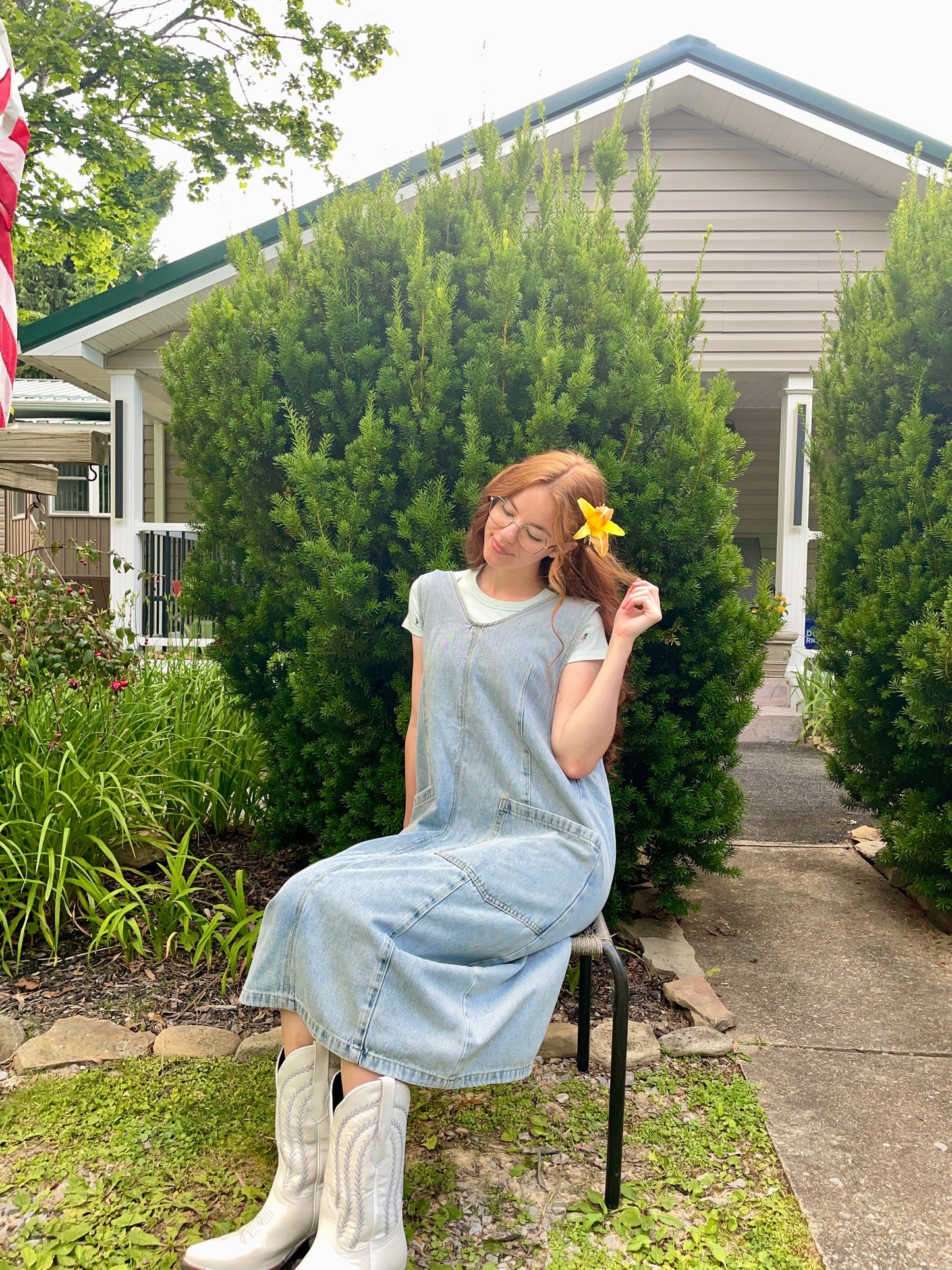 Tea N Rose binned denim jumper dress (size down)
