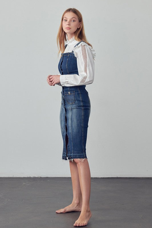 SUSPENDERS DENIM SKIRT FREE SHIPPING