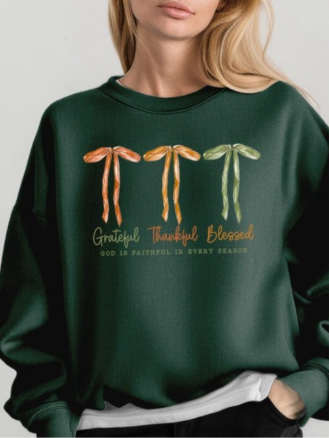 Grateful Thankful Blessed Graphic Sweatshirt JoJo bow Collection. FREE SHIPPING
