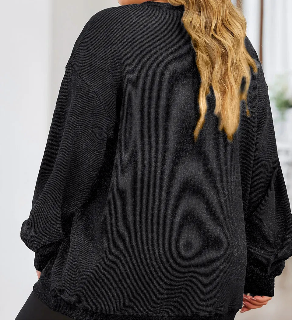Plus Size Heart Ribbed Round Neck Sweatshirt FREE SHIPPING