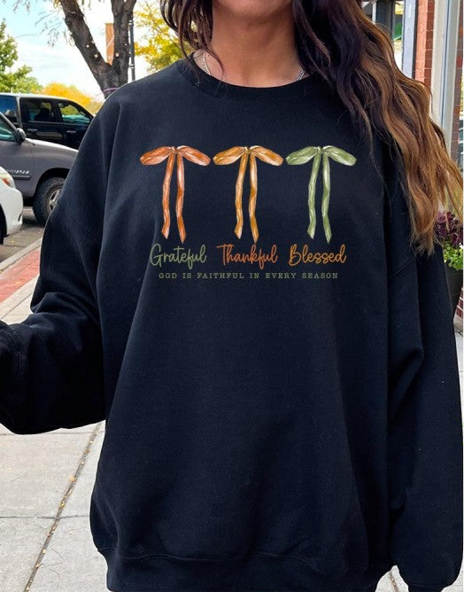 Grateful Thankful Blessed Graphic Sweatshirt JoJo bow Collection. FREE SHIPPING
