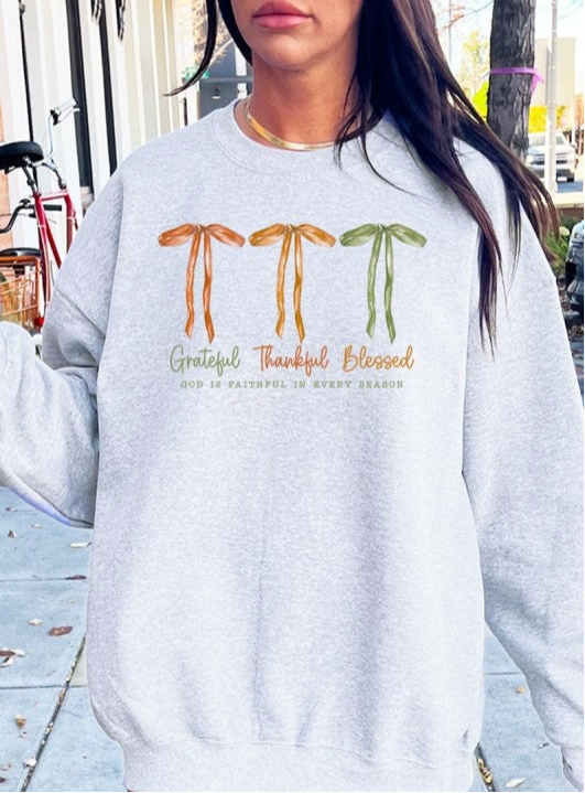 Grateful Thankful Blessed Graphic Sweatshirt JoJo bow Collection. FREE SHIPPING