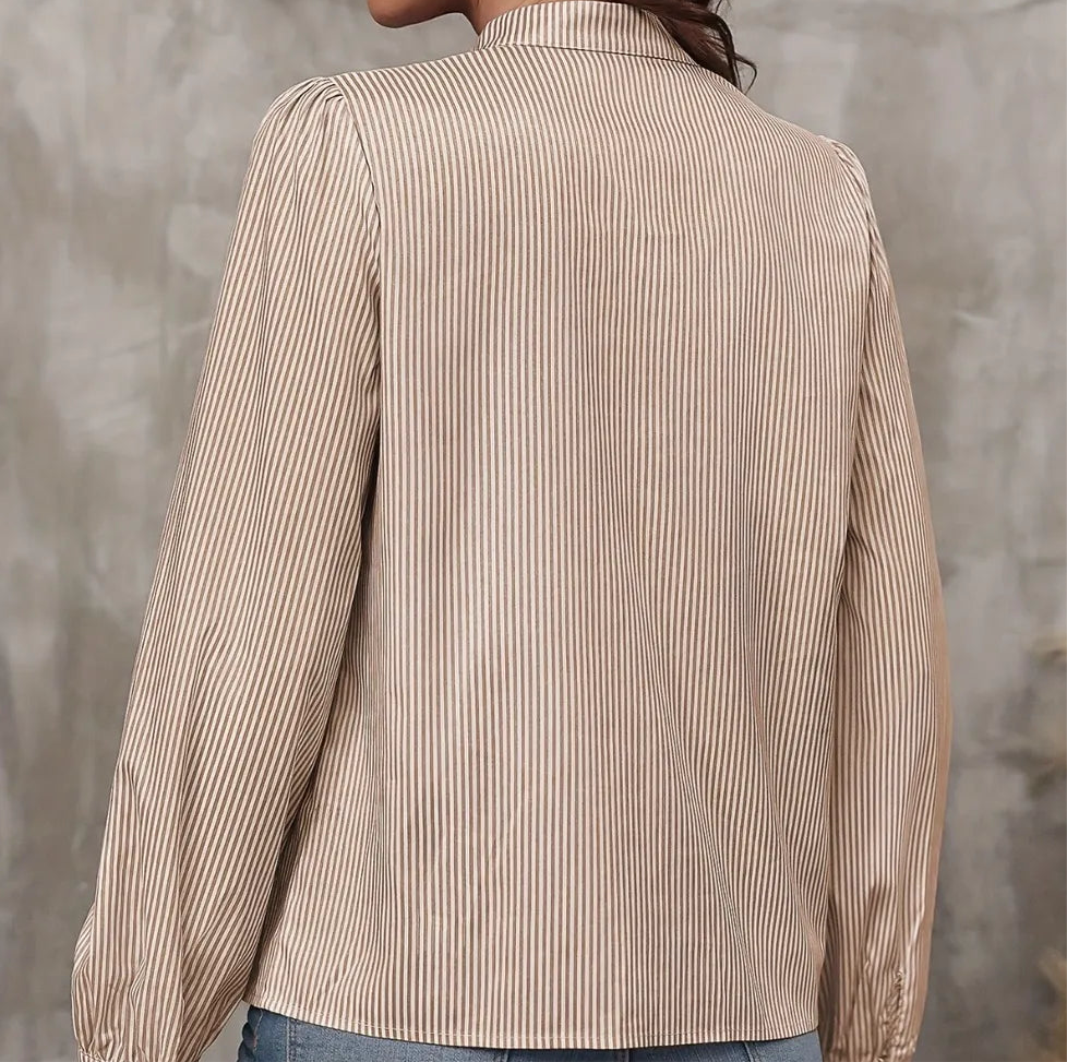 Tied Striped Long Sleeve Blouse