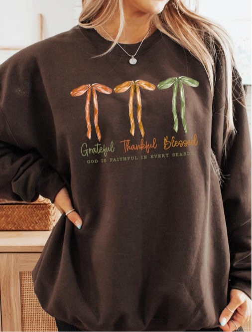 Grateful Thankful Blessed Graphic Sweatshirt JoJo bow Collection. FREE SHIPPING