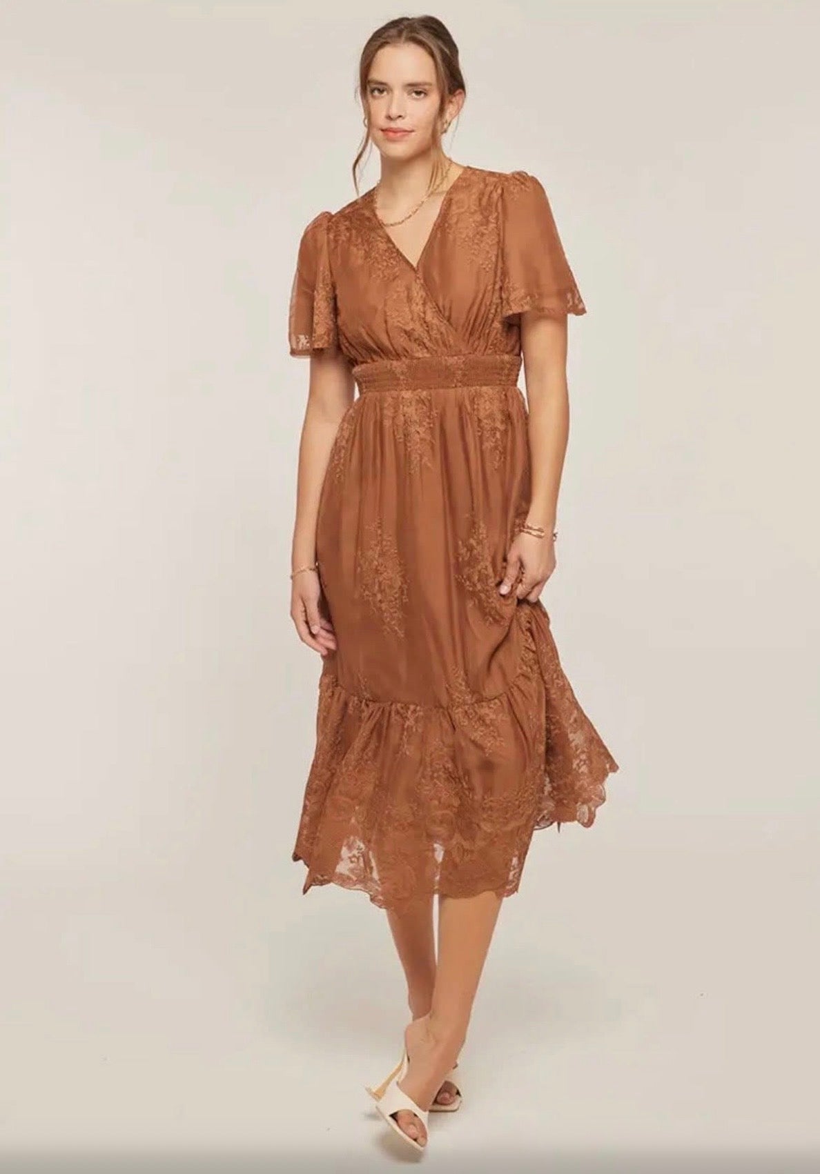 Orange creek copper butter soft mesh midi dress