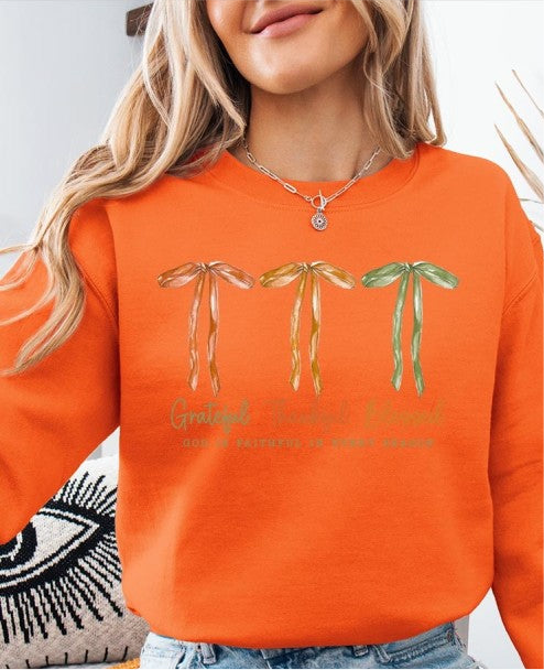 Grateful Thankful Blessed Graphic Sweatshirt JoJo bow Collection. FREE SHIPPING