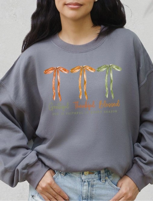 Grateful Thankful Blessed Graphic Sweatshirt JoJo bow Collection. FREE SHIPPING