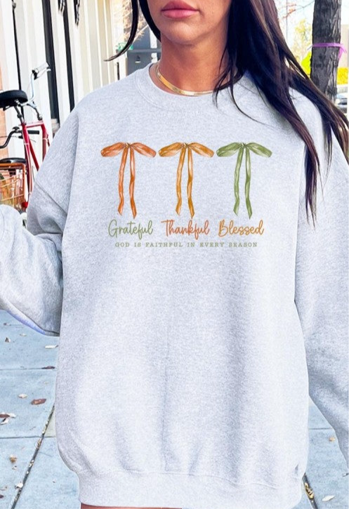 Grateful Thankful Blessed Graphic Sweatshirt JoJo bow Collection. FREE SHIPPING
