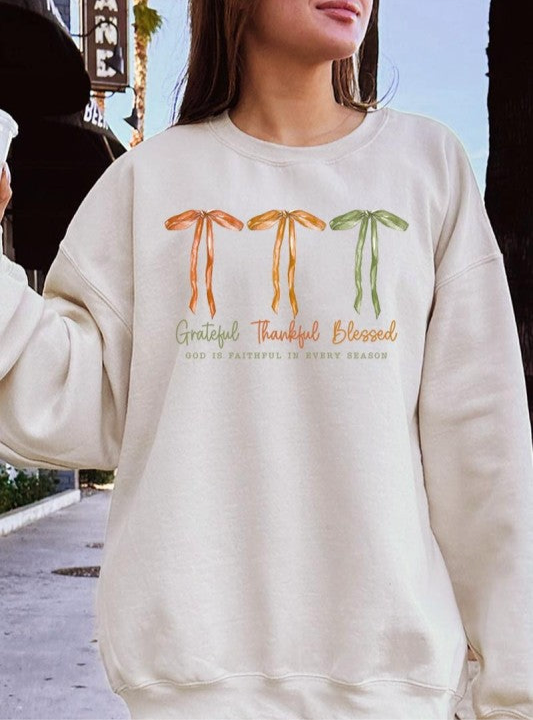 Grateful Thankful Blessed Graphic Sweatshirt JoJo bow Collection. FREE SHIPPING