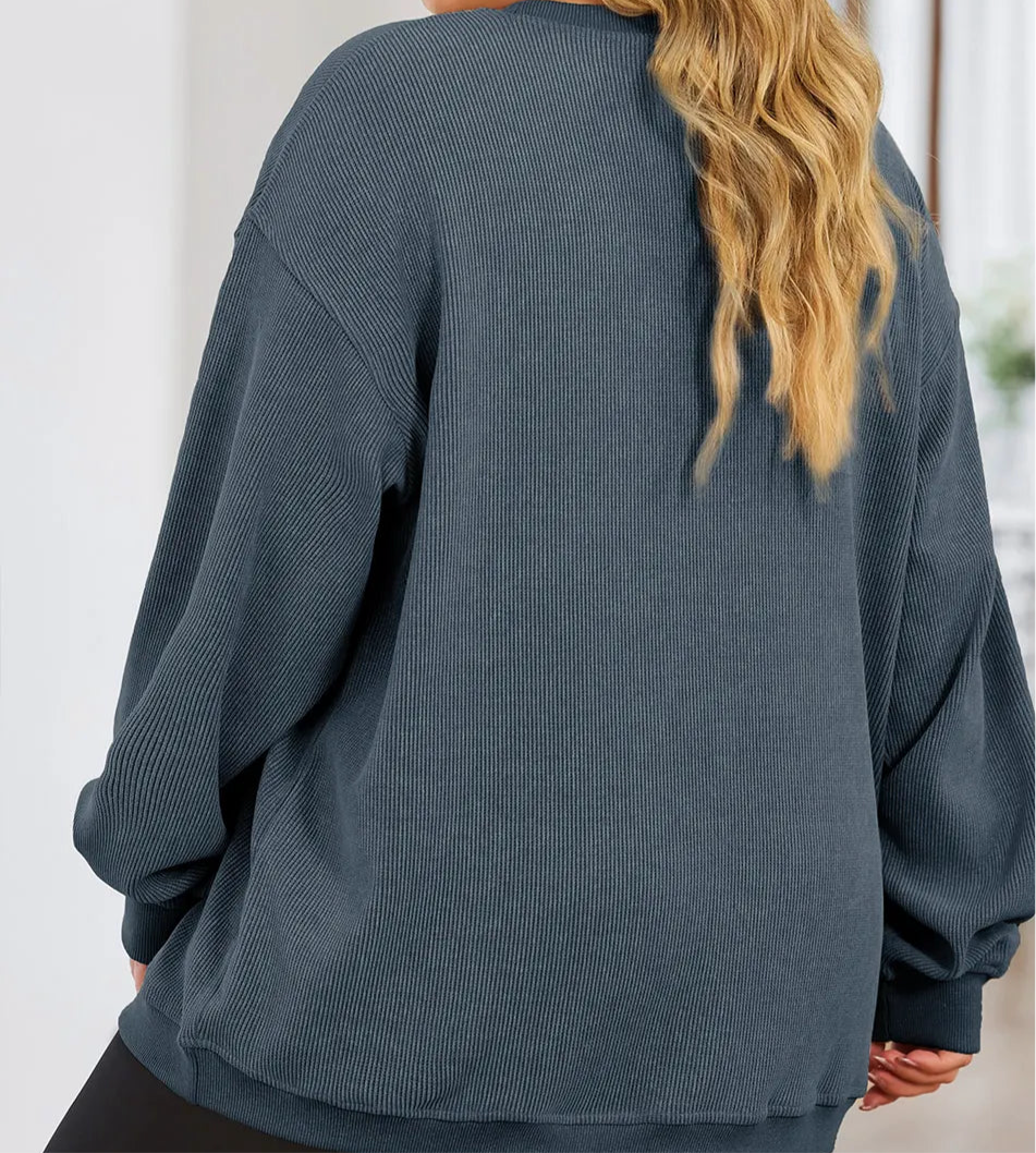 Plus Size Heart Ribbed Round Neck Sweatshirt FREE SHIPPING