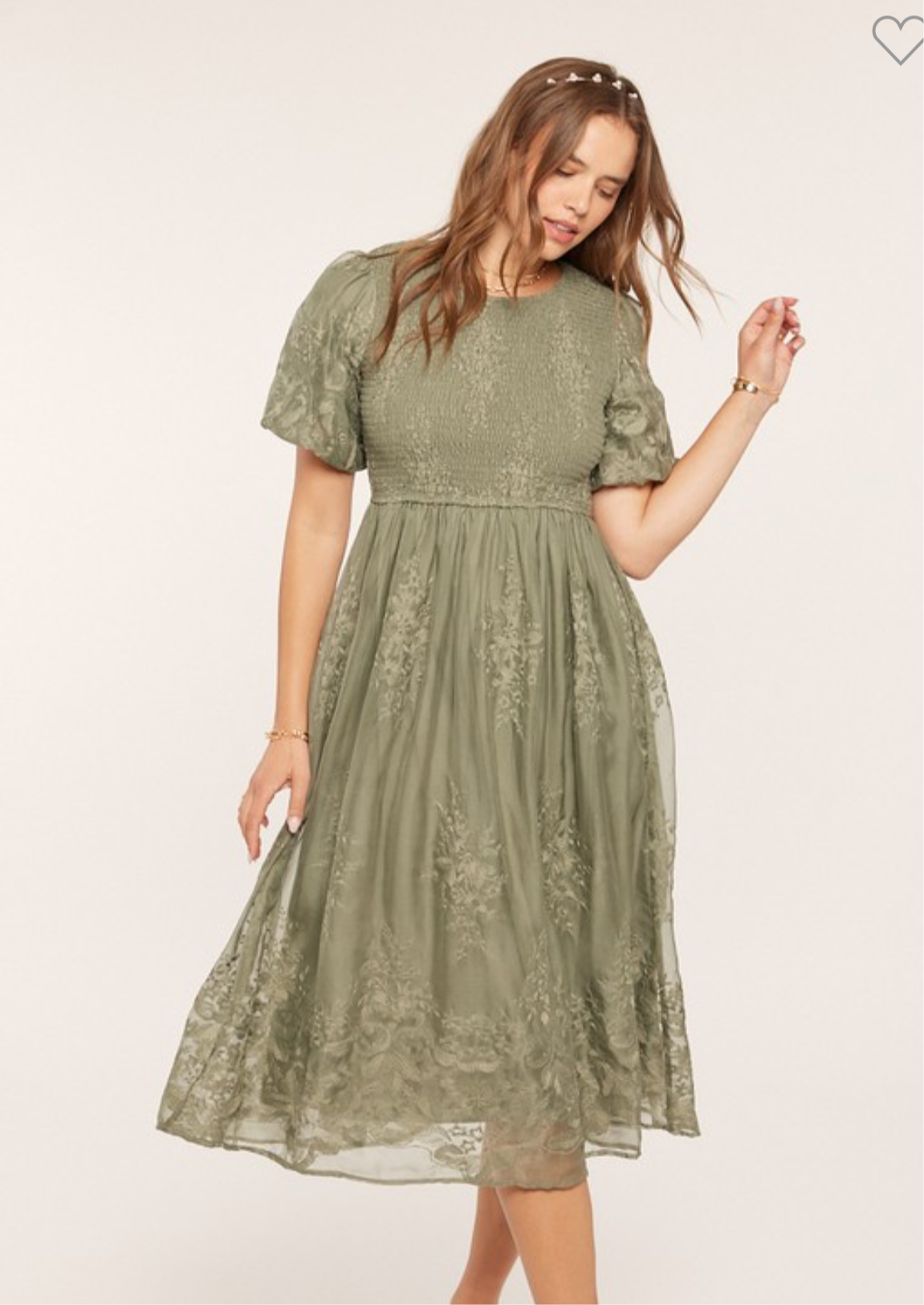Tea n Rose sage embroidered midi dress