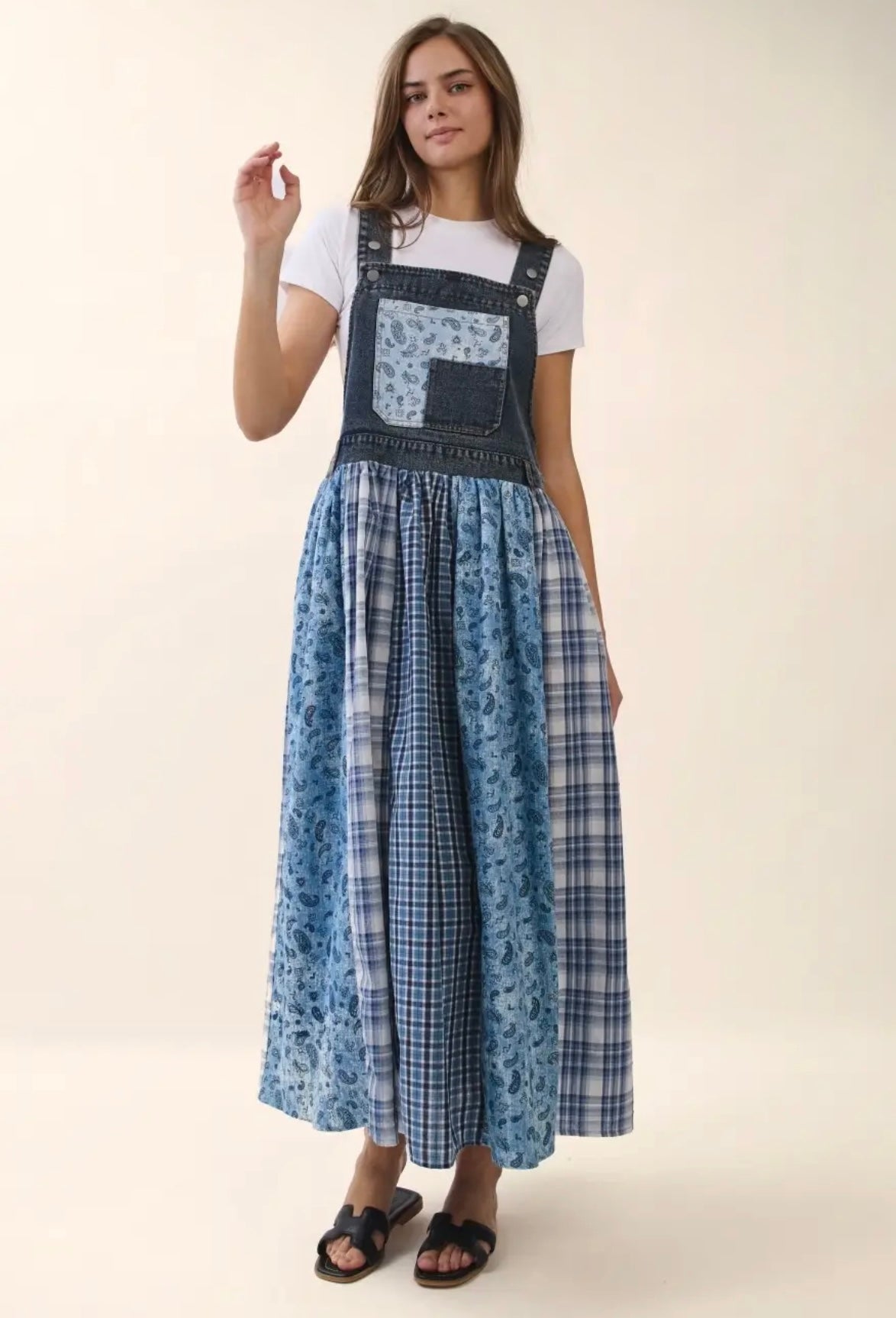 Oddi blue patch denim jumper bibbed dress