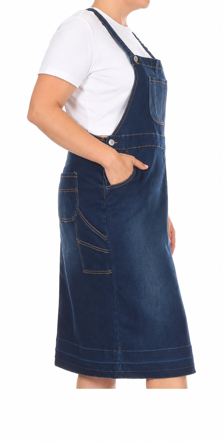 Be Girl denim bibbed dress blue jean skirt midi SHIPPING INCLUDED