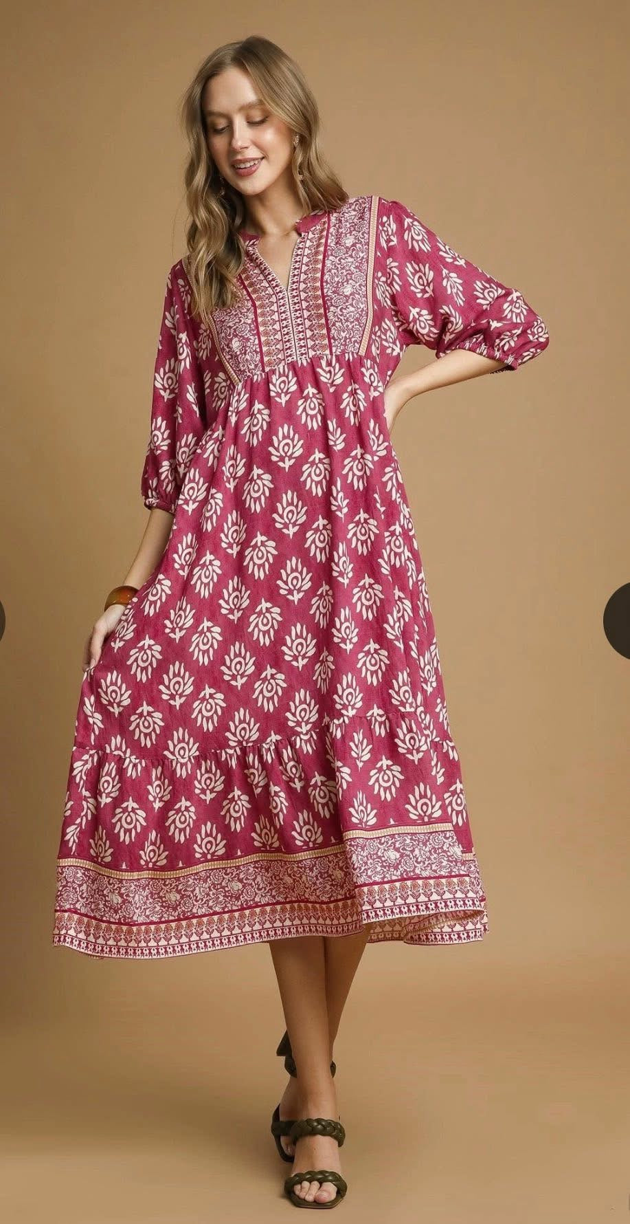 Umgee 3/2 sleeve raspberry midi