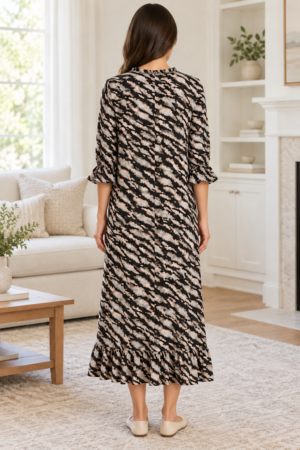 Celeste pockets zebra print pink black dress maxi