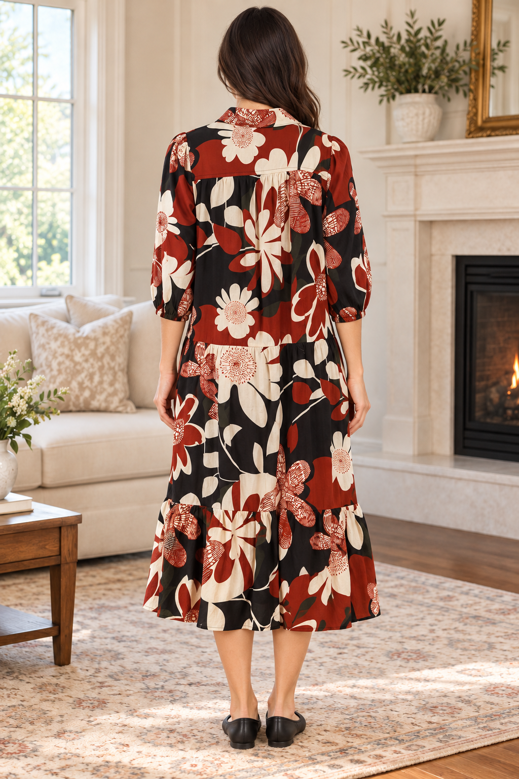 Umgee cooper black floral midi dress