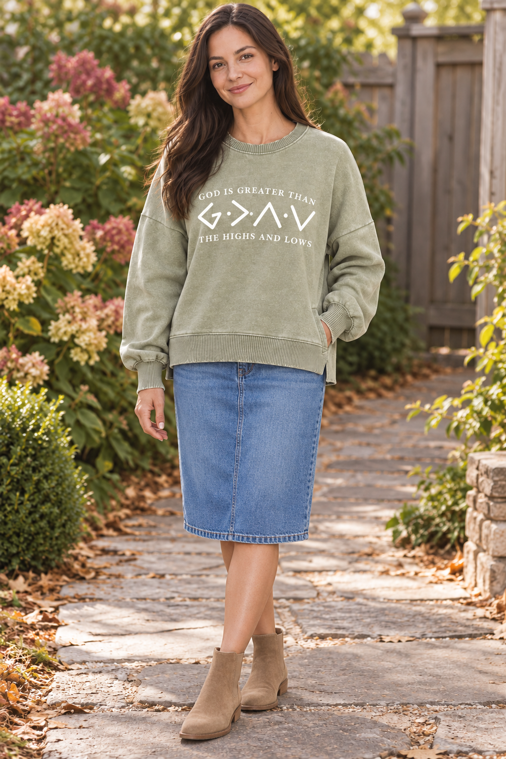 God is greater than the highs and lows pocketed sweatshirt