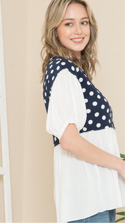 Polka Dot Balloon Sleeve Baby Doll Tunic