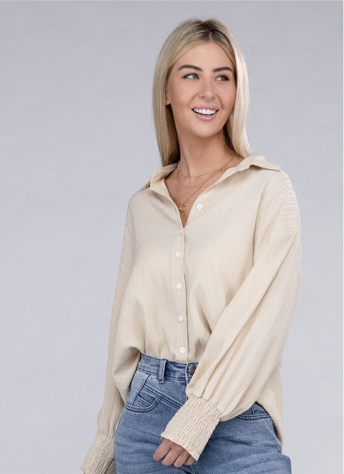 Dropped shoulder shirt in crinkle fabric