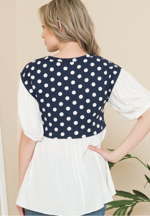 Polka Dot Balloon Sleeve Baby Doll Tunic