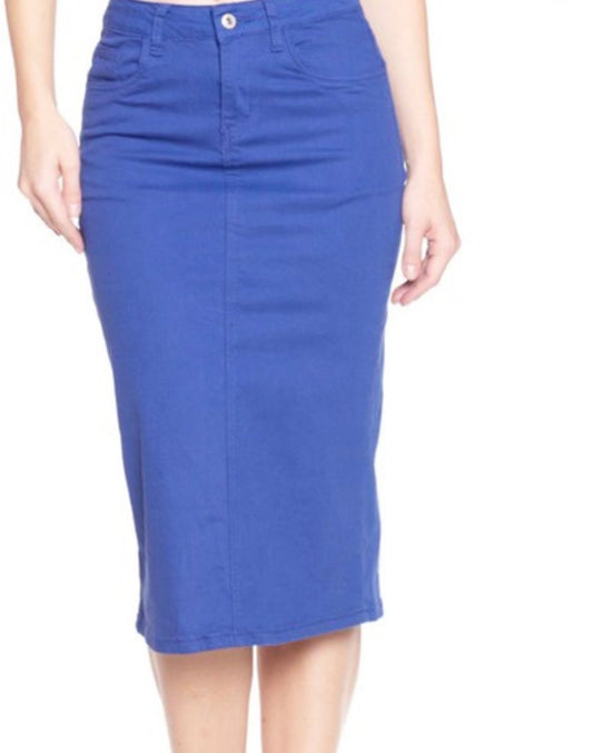 Be girl royal blue denim blue jean midi skirt