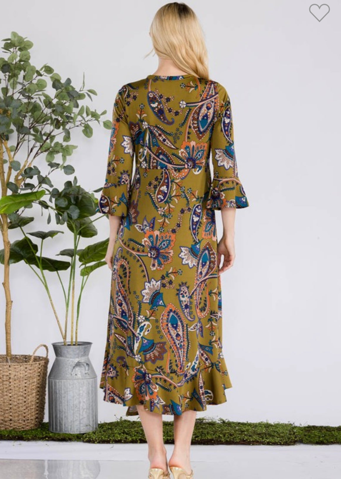 Celeste Olive pockets midi dress