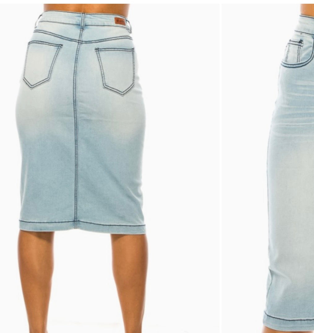 Light faded Be Girl midi denim skirt blue jean skirt SHIPPING INCLUDED