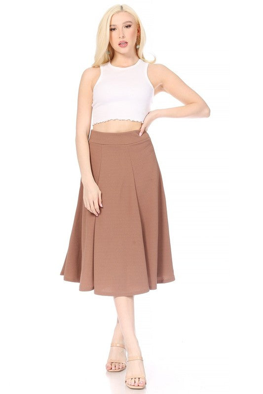 Paneled, A-line midi skirt with banded waist.