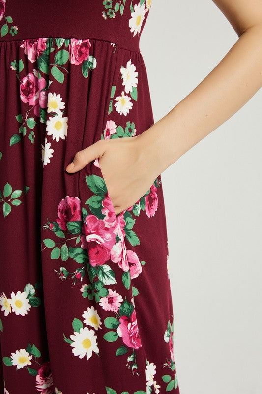 Hazel black  Floral Maxi Dress With Pocket