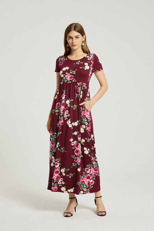 Hazel black  Floral Maxi Dress With Pocket