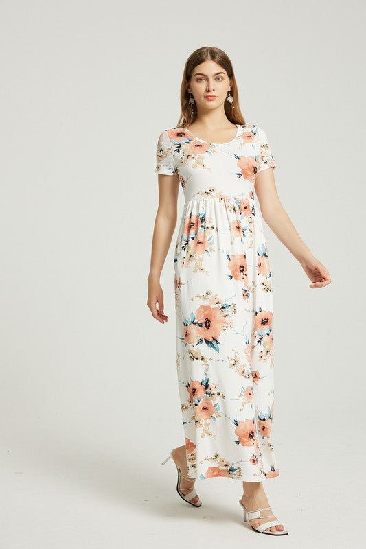 Hazel black  Floral Maxi Dress With Pocket