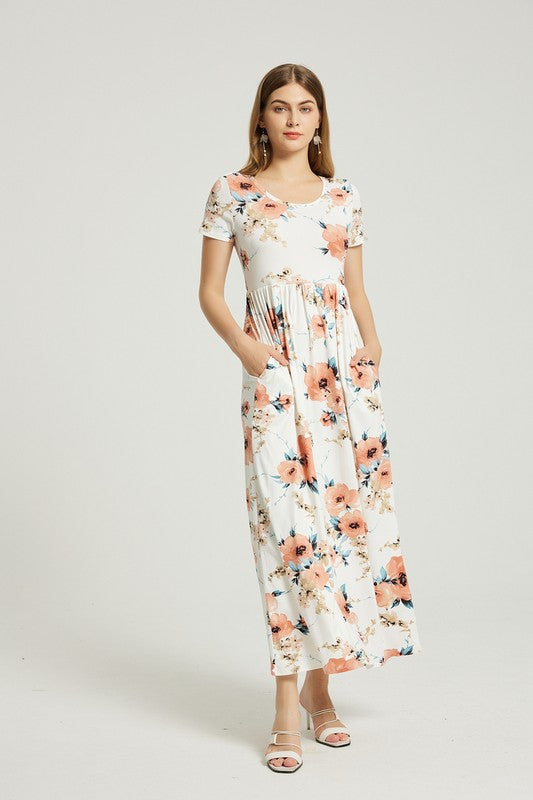 Hazel black  Floral Maxi Dress With Pocket