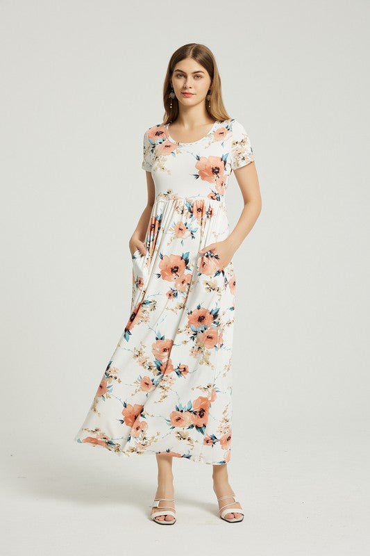 Hazel black  Floral Maxi Dress With Pocket