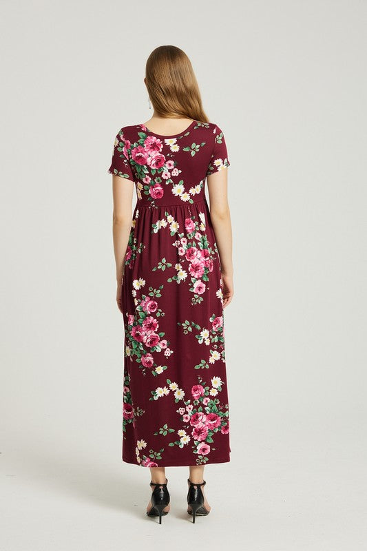 Hazel black  Floral Maxi Dress With Pocket