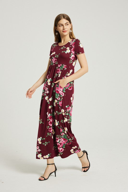 Hazel black  Floral Maxi Dress With Pocket