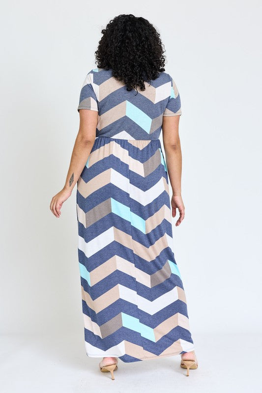 Plus Chevron Short Sleeve Maxi Dress