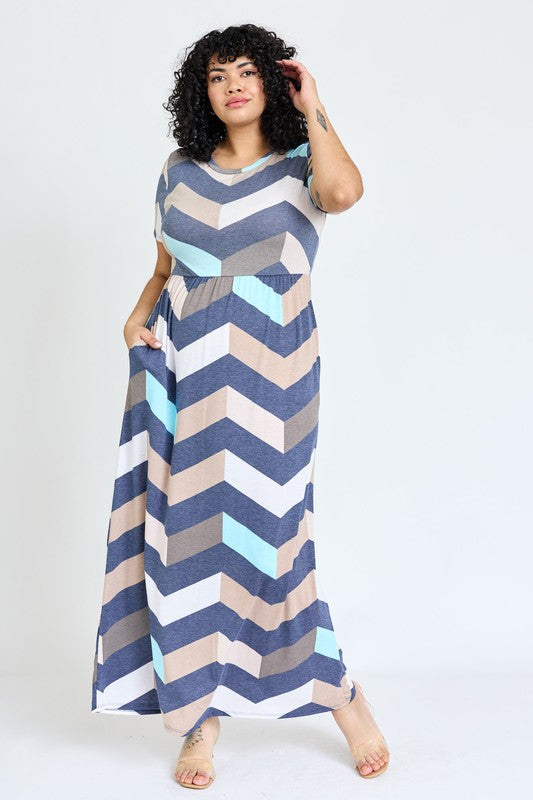 Plus Chevron Short Sleeve Maxi Dress