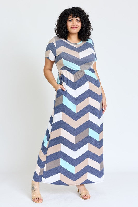 Plus Chevron Short Sleeve Maxi Dress