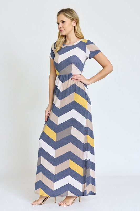 Chevron Short Sleeve Maxi Dress