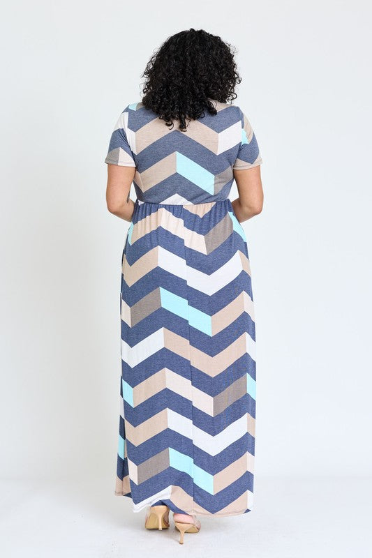 Plus Chevron Short Sleeve Maxi Dress