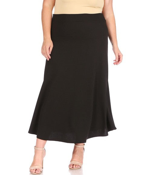 Plus size, solid, high waisted, A-line, midi skirt