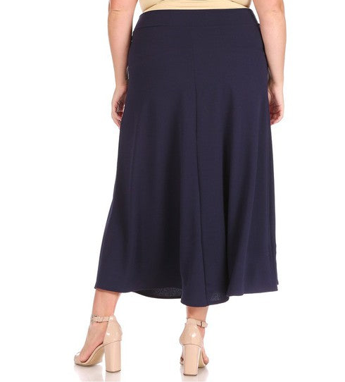 Plus size, solid, high waisted, A-line, midi skirt