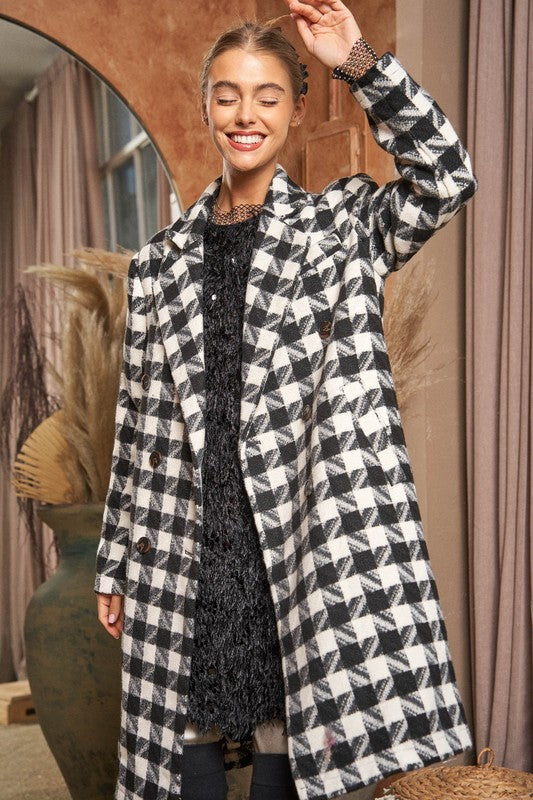 Textured Knit Tweed Double Button Coat Jacket