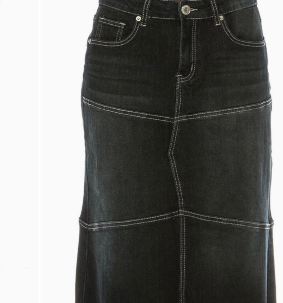 Be Girl black wash long denim blue jean skirt
