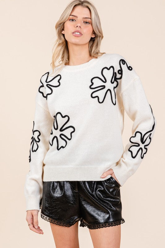 Plus Floral Embroidered Knit Sweater