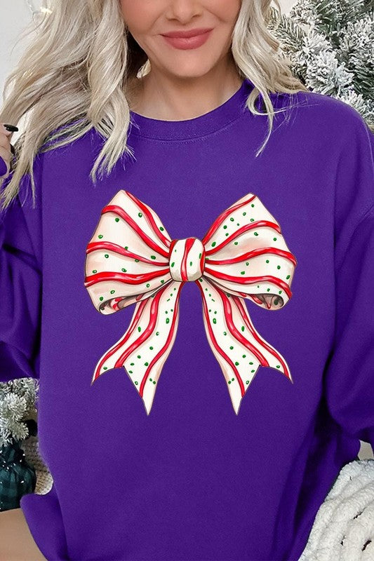 Christmas Tree Cake Bow Graphic Fleece Sweatshirts