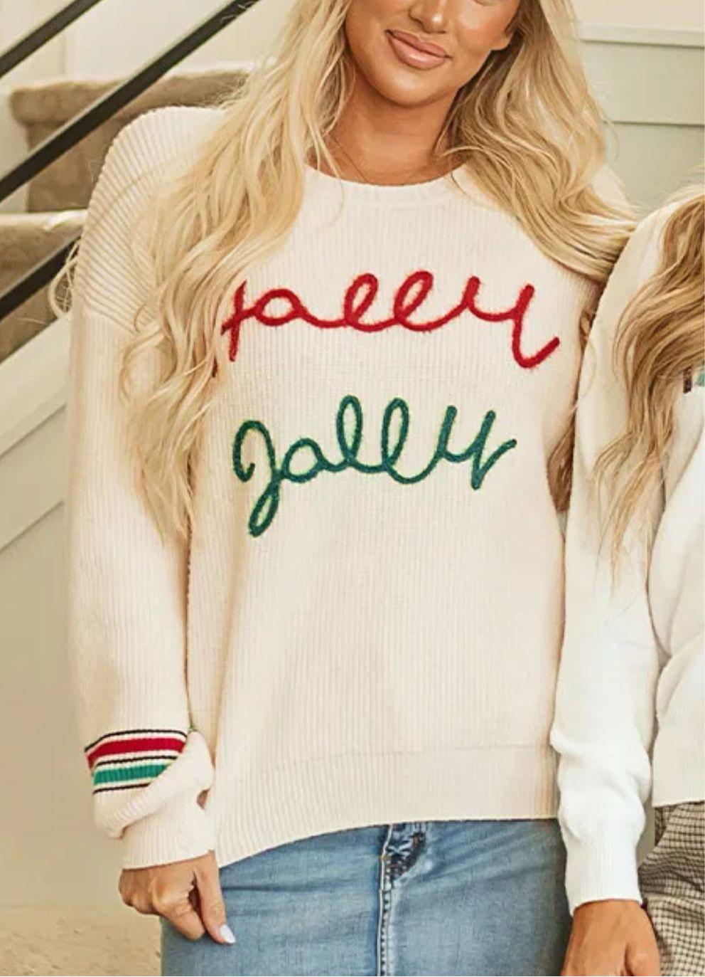 Letter Round Neck Long Sleeve Sweater