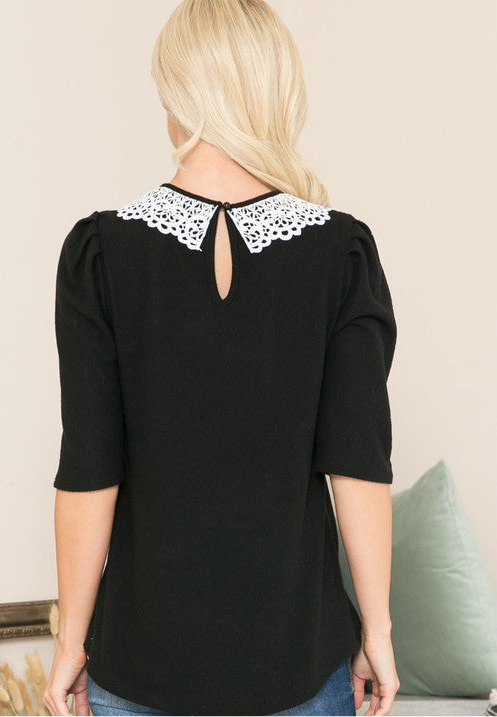 Collared  Puff Sleeve Knit Top