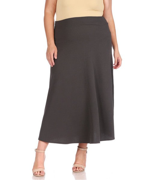 Plus size, solid, high waisted, A-line, midi skirt