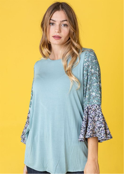 Boho Ruffle tiered tone on tone tunic top